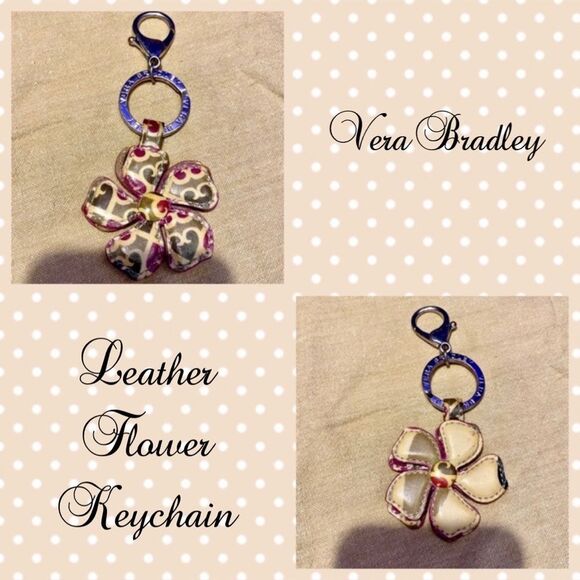 Vera Bradley Leather Flower Keychain - Picture 1 of 3